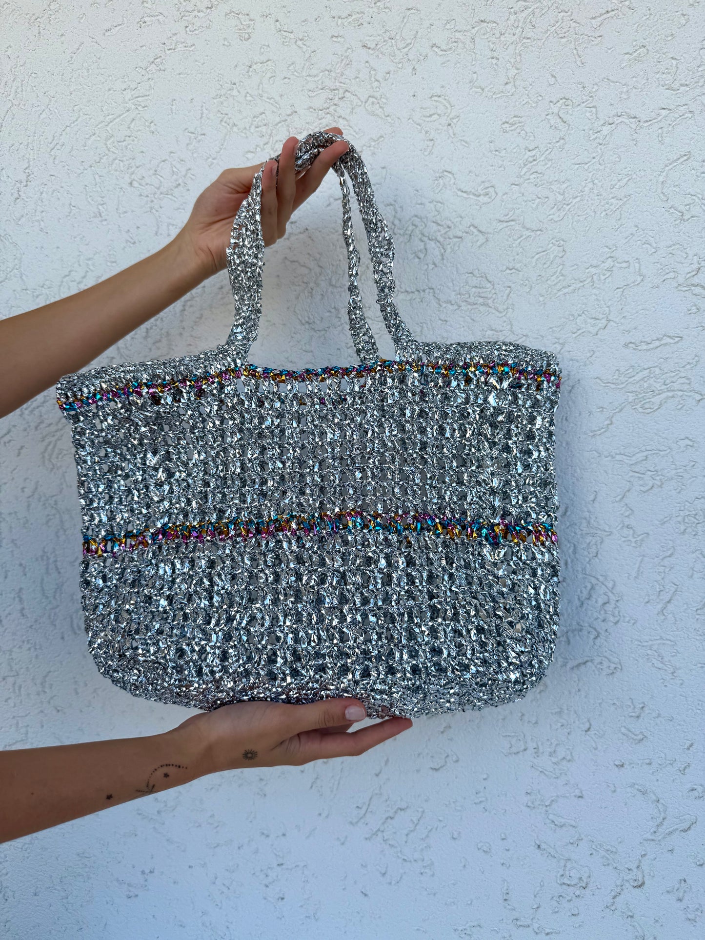 Silver Tide Raffia Bag