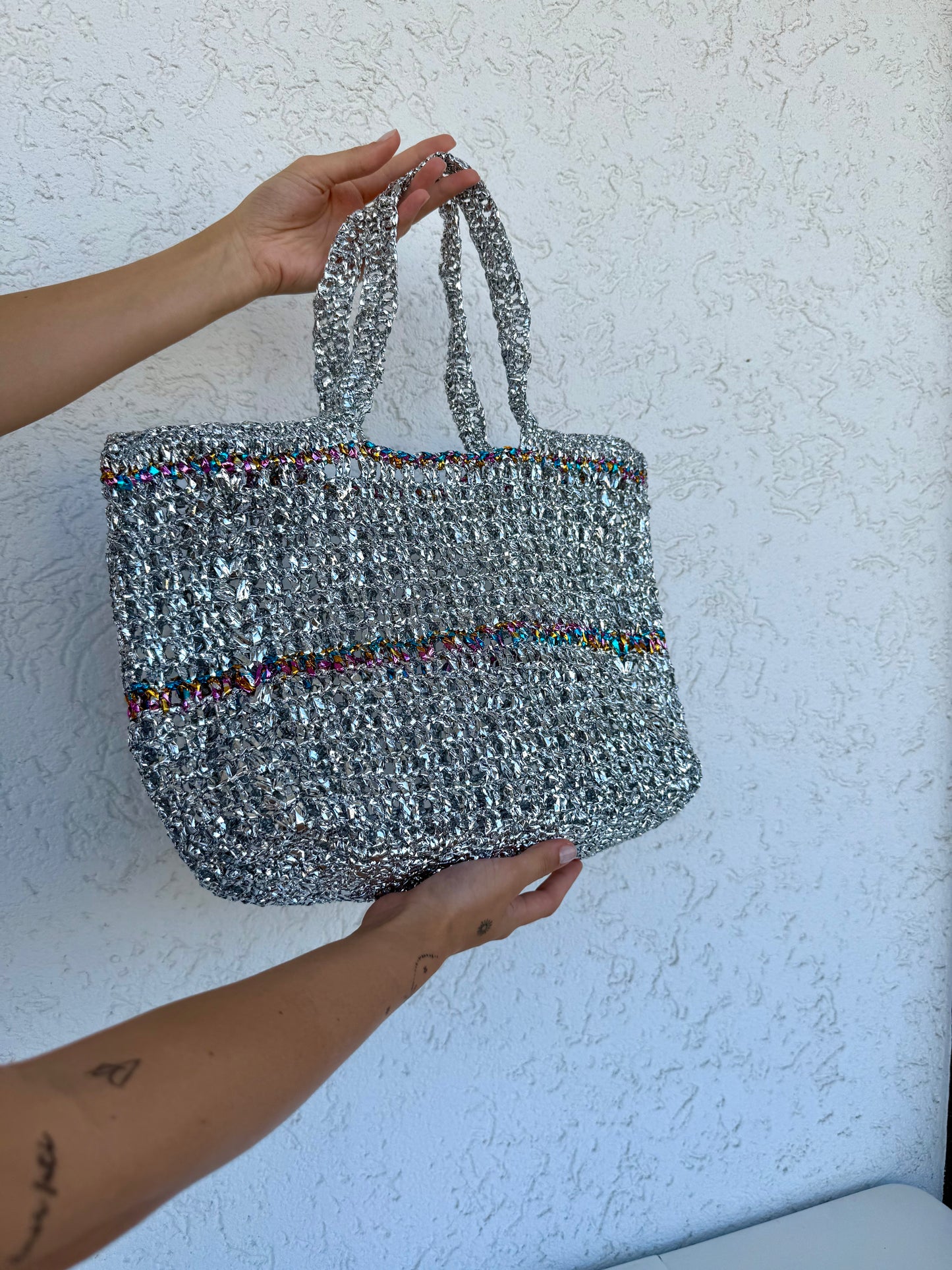 Silver Tide Raffia Bag