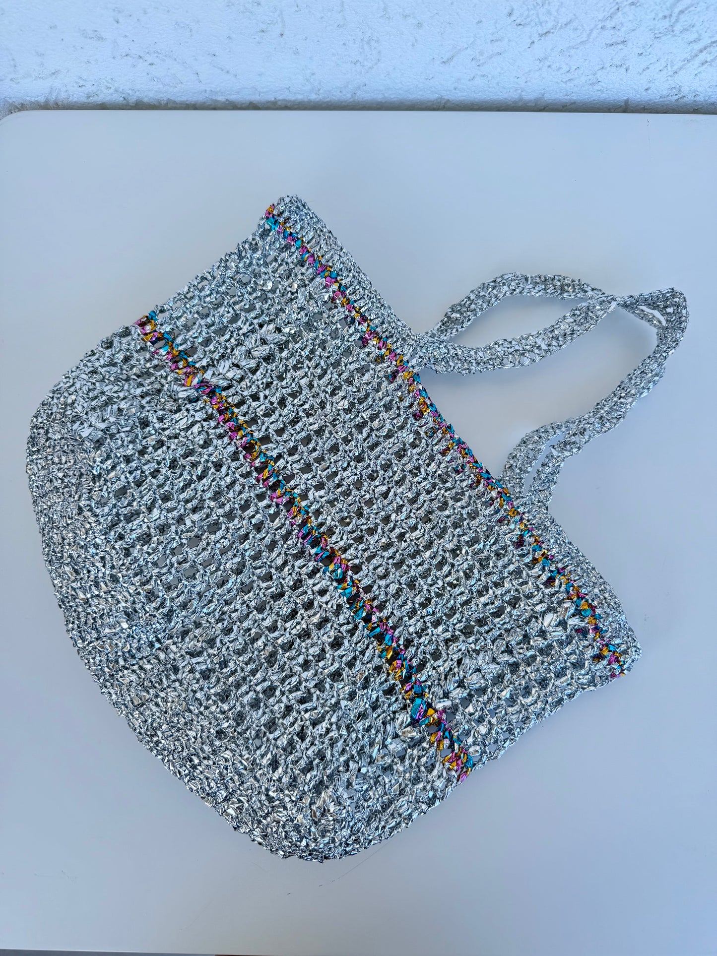 Silver Tide Raffia Bag