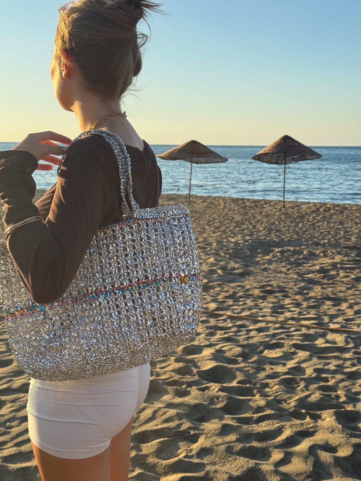 Silver Tide Raffia Bag