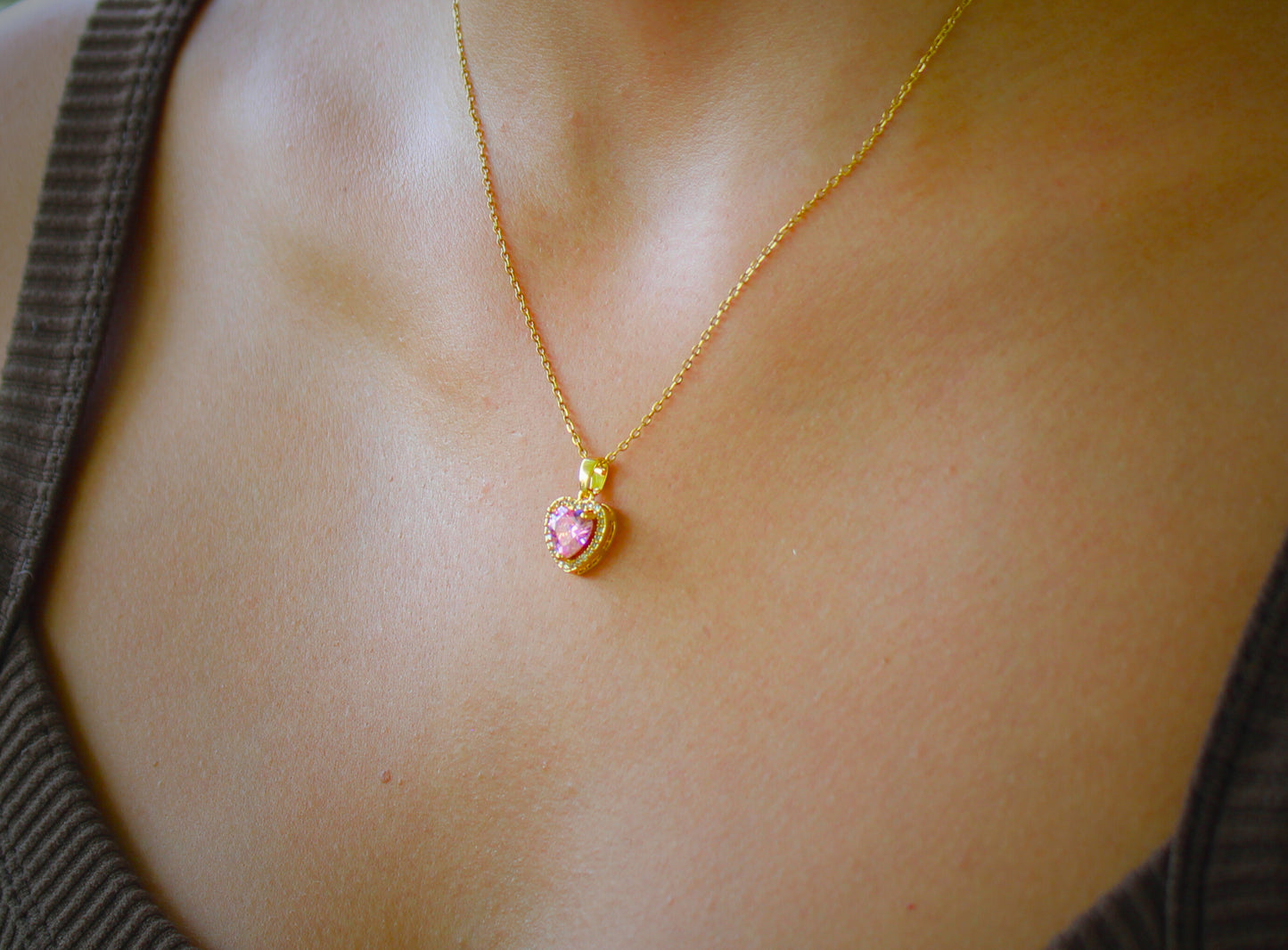 Pink Zircon Heart Necklace